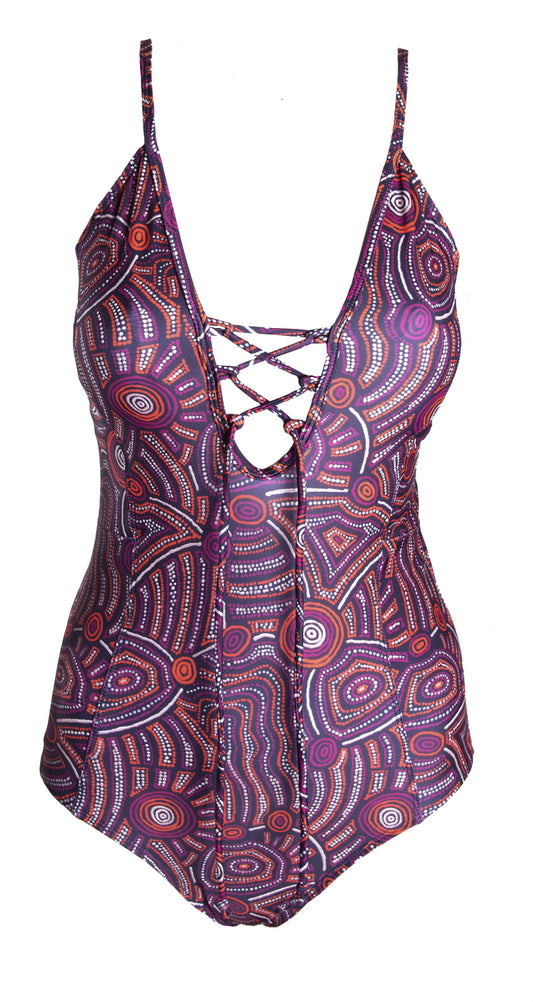 Rainbow Serpents Women's Lace Up One Piece Swimsuit