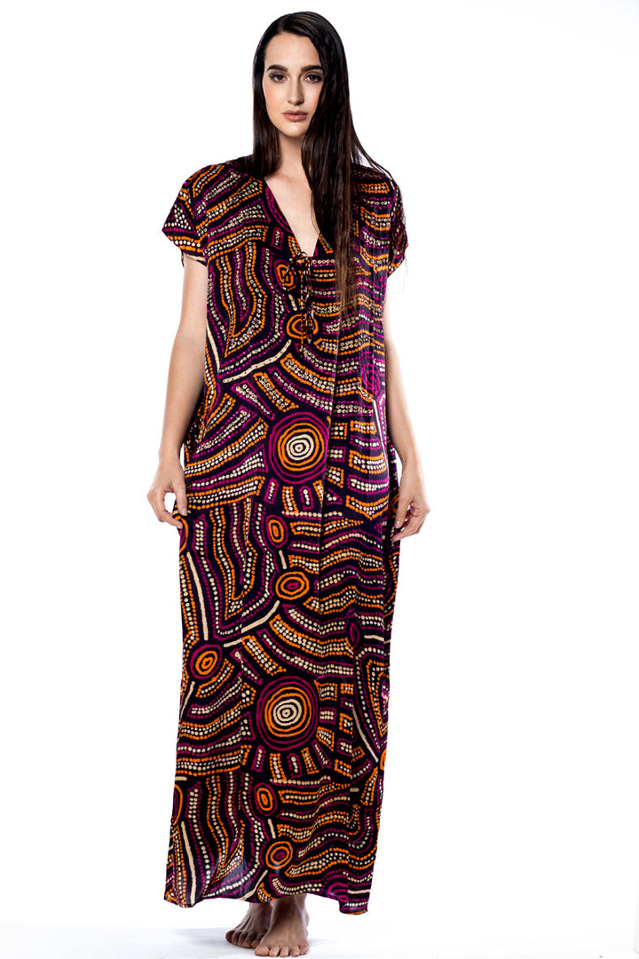 Rainbow Serpents Long Kaftan - 100% Silk